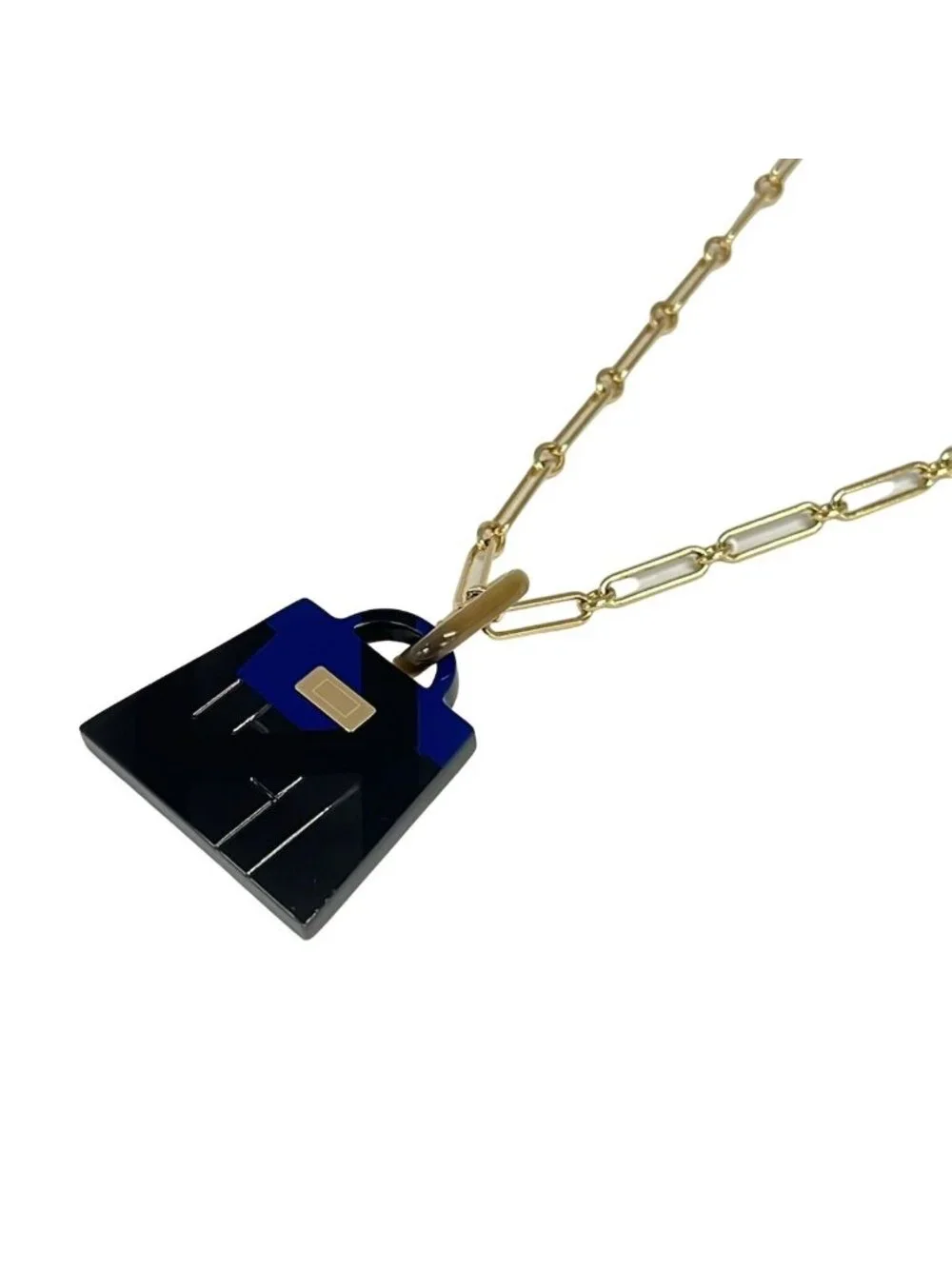 Hermes Necklace Amulet Kelly GM Gold Navy Black